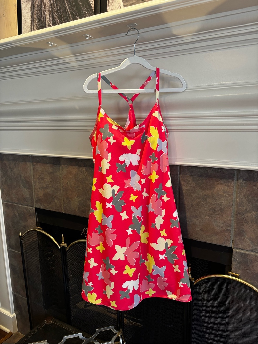 🩷🦋 Bright Coral Pink Floral Slip Dress